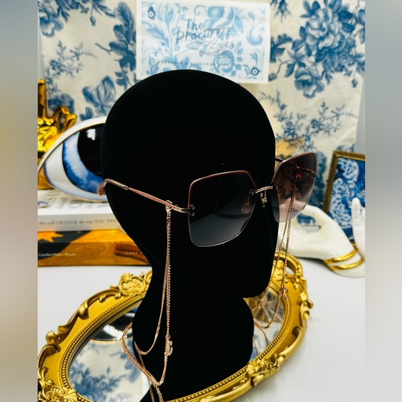 🆕 JIMMY CHOO 🧿 NWOT TAVI DDB3X Oversized Square Sunglasses Gold Copper w Chain - Picture 4 of 16
